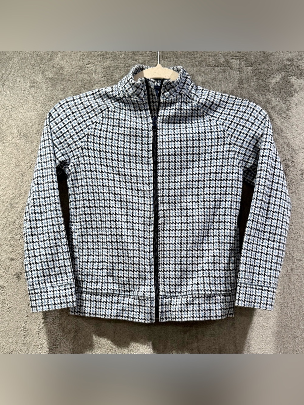 Janie And Jack Blue Houndstooth Full Zip Jacket Girls Size 8  Cotton Blend